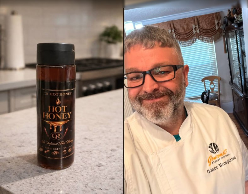 CR Hot Honey bottle and Chef Conor Humphries