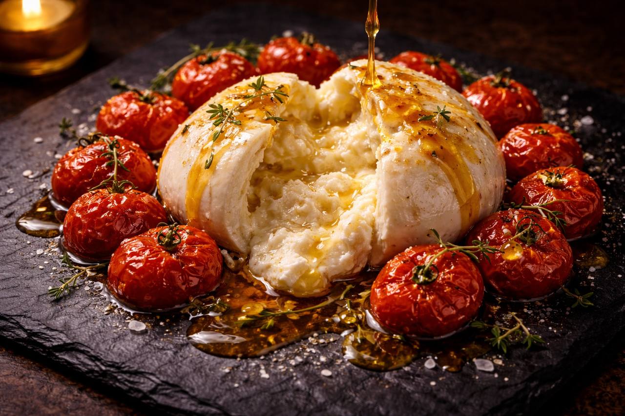 Burrata with Roasted Tomatoes and Hot Honey